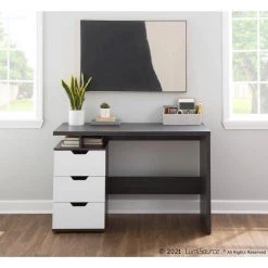 Quinn 47.25 in. Rectangular Charcoal Grey and White Wood 3-Drawer Computer Desk by Lumisource -Cheap Lumisource Store charcoal grey white wood lumisource writing desks ofd quinn char c3 1000