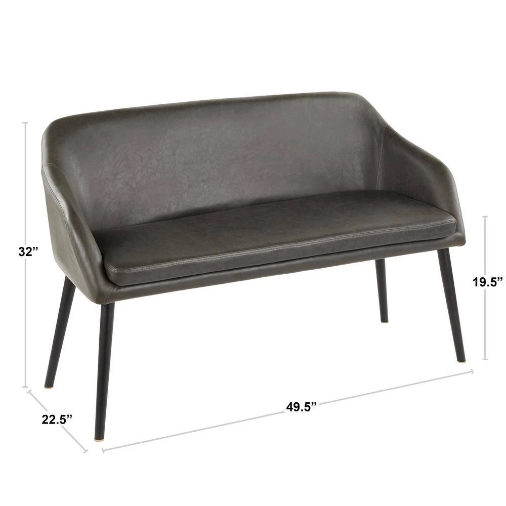 Shelton Charcoal Faux Leather Contemporary Bench by Lumisource 7 Shelton Charcoal Faux Leather Contemporary Bench by Lumisource - Image 5