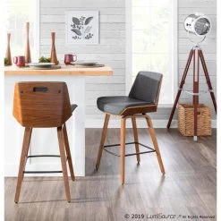 Corazza Mid-Century Modern Walnut Wood and Charcoal Fabric Counter Stool by Lumisource -Cheap Lumisource Store charcoal walnut lumisource bar stools b26 crzzx wl cha 31 1000