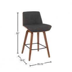 Corazza Mid-Century Modern Walnut Wood and Charcoal Fabric Counter Stool by Lumisource -Cheap Lumisource Store charcoal walnut lumisource bar stools b26 crzzx wl cha 40 1000