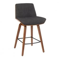 Corazza Mid-Century Modern Walnut Wood and Charcoal Fabric Counter Stool by Lumisource