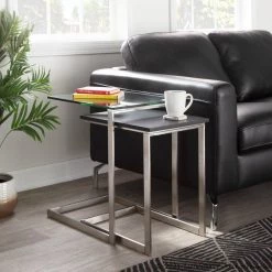 Zenn 15.75 in. Clear Glass and Black Wood Square Nesting Table by Lumisource 19 Zenn 15.75 in. Clear Glass and Black Wood Square Nesting Table by Lumisource -Cheap Lumisource Store clear glass black wood lumisource nesting tables tb zennest bk 31 1000