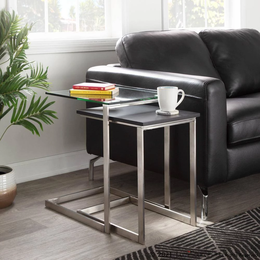 Zenn 15.75 in. Clear Glass and Black Wood Square Nesting Table by Lumisource 11 Zenn 15.75 in. Clear Glass and Black Wood Square Nesting Table by Lumisource - Image 9