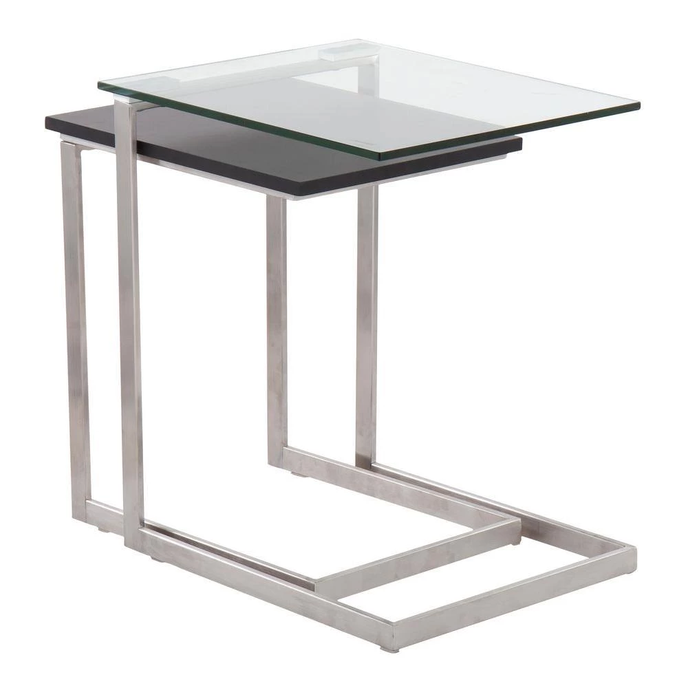 Zenn 15.75 in. Clear Glass and Black Wood Square Nesting Table by Lumisource 7 Zenn 15.75 in. Clear Glass and Black Wood Square Nesting Table by Lumisource - Image 5