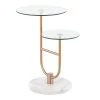 Trombone 23 in. Clear Glass, Gold Metal and White Marble Round Tiered Side Table by Lumisource -Cheap Lumisource Store clear glass gold metal white marble lumisource end side tables tb trombone wmbaugl 64 1000