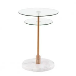 Trombone 23 in. Clear Glass, Gold Metal and White Marble Round Tiered Side Table by Lumisource -Cheap Lumisource Store clear glass gold metal white marble lumisource end side tables tb trombone wmbaugl 66 1000