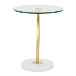 White Marble, Gold Metal, and Clear Glass C-Shaped Contemporary End Table by Lumisource -Cheap Lumisource Store clear glass gold white marble lumisource end side tables tb c wau 66 1000