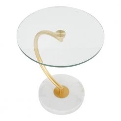 White Marble, Gold Metal, and Clear Glass C-Shaped Contemporary End Table by Lumisource -Cheap Lumisource Store clear glass gold white marble lumisource end side tables tb c wau a0 1000