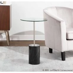 Symbol 16 in. Clear Glass, Nickel Metal and Black Marble Side Table by Lumisource -Cheap Lumisource Store clear glass nickel metal black marble lumisource end side tables tb symbol bkmbnigl 31 1000
