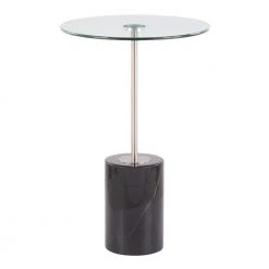 Symbol 16 in. Clear Glass, Nickel Metal and Black Marble Side Table by Lumisource