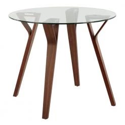 Folia 35 in. Round Clear Glass and Walnut Wood Dining Table (Seats 4) by Lumisource