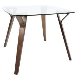 Folia Mid-Century Modern Walnut Square Dining Table with Clear Glass Top by Lumisource