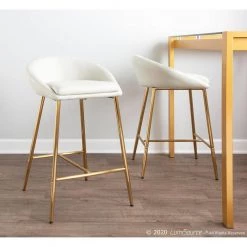 Matisse 26 in. Gold and Cream Fabric Upholstered Counter Stool (Set of 2) by Lumisource -Cheap Lumisource Store cream fabric gold lumisource bar stools b26 matse aucr2 c3 1000
