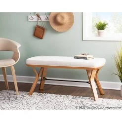 Folia Cream Fabric and Natural Wood Bench (19.5 x 20 x 42) by Lumisource -Cheap Lumisource Store cream fabric natural wood lumisource bedroom benches bc folia nacr 31 1000