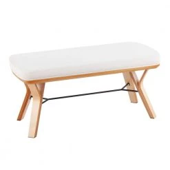 Folia Cream Fabric and Natural Wood Bench (19.5 x 20 x 42) by Lumisource