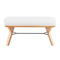 Folia Cream Fabric and Natural Wood Bench (19.5 x 20 x 42) by Lumisource -Cheap Lumisource Store cream fabric natural wood lumisource bedroom benches bc folia nacr 66 1000