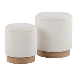 Marla Cream Fabric and Natural Wood Terry Cloth Nesting Ottoman Set by Lumisource
