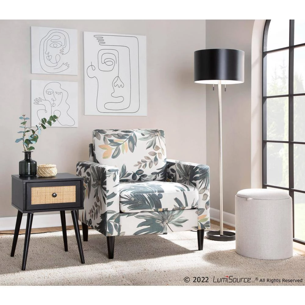 Wendy Cream Fabric with Green Floral Print and Black Wood Arm Chair by Lumisource 11 Wendy Cream Fabric with Green Floral Print and Black Wood Arm Chair by Lumisource - Image 10