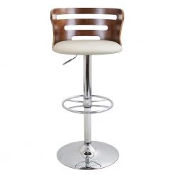 Cosi 40.75 in. Adjustable Bar Stool in Cream Faux Leather and Chrome with Walnut Wood (Set of 2) by Lumisource -Cheap Lumisource Store cream faux leather chrome lumisource bar stools bs cosi2 swvwhl wlc2 31 1000