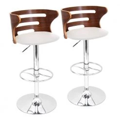 Cosi 40.75 in. Adjustable Bar Stool in Cream Faux Leather and Chrome with Walnut Wood (Set of 2) by Lumisource