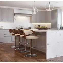 Pino 42.5 in. Adjustable Bar Stool in Cream Faux Leather and Chrome with Walnut Wood (Set of 2) by Lumisource 11 Pino 42.5 in. Adjustable Bar Stool in Cream Faux Leather and Chrome with Walnut Wood (Set of 2) by Lumisource -Cheap Lumisource Store cream faux leather chrome lumisource bar stools bs pino2 swvrt wlcr2 31 1000