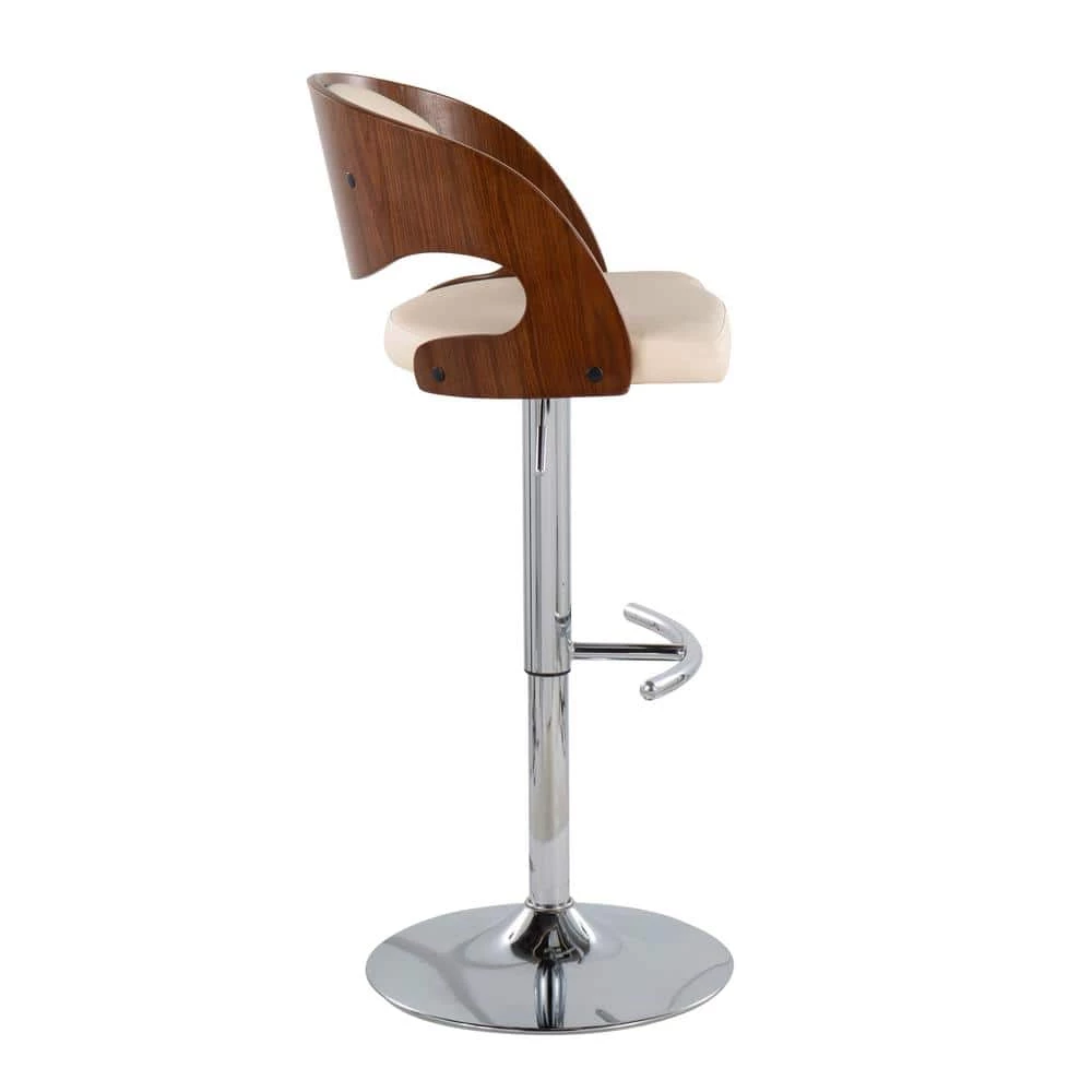 Pino 42.5 in. Adjustable Bar Stool in Cream Faux Leather and Chrome with Walnut Wood (Set of 2) by Lumisource 4 Pino 42.5 in. Adjustable Bar Stool in Cream Faux Leather and Chrome with Walnut Wood (Set of 2) by Lumisource - Image 2