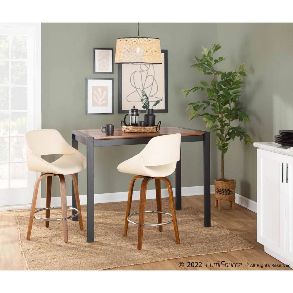 Fabrico 38 in. Cream Faux Leather and Walnut Wood High Back Counter H Bar Stool with Round Chrome Footrest (Set of 2) by Lumisource 6 Fabrico 38 in. Cream Faux Leather and Walnut Wood High Back Counter H Bar Stool with Round Chrome Footrest (Set of 2) by Lumisource - Image 4