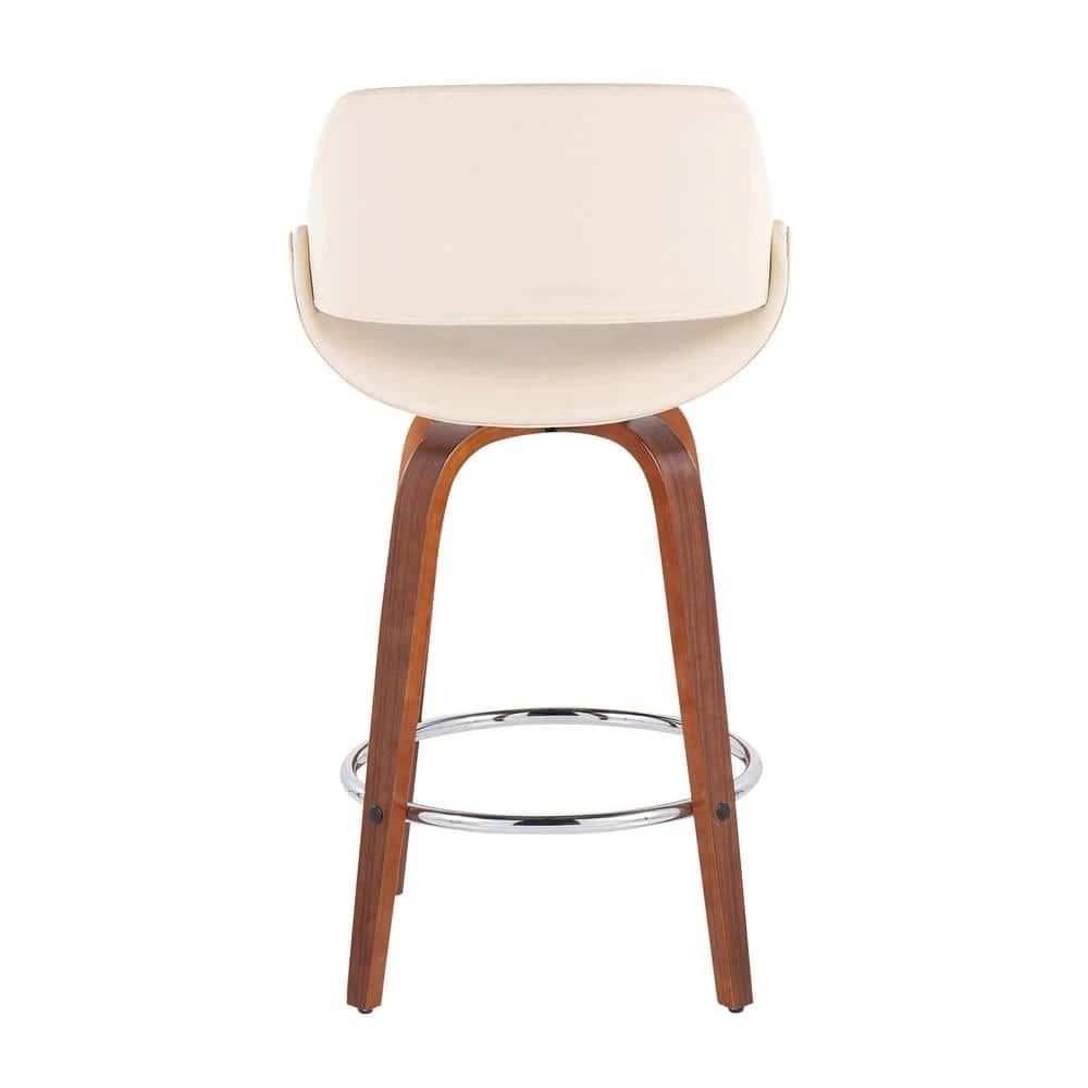 Fabrico 38 in. Cream Faux Leather and Walnut Wood High Back Counter H Bar Stool with Round Chrome Footrest (Set of 2) by Lumisource 5 Fabrico 38 in. Cream Faux Leather and Walnut Wood High Back Counter H Bar Stool with Round Chrome Footrest (Set of 2) by Lumisource - Image 3