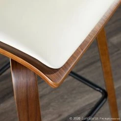 Folia 36 in. Counter Height Bar Stool in Cream Faux Leather and Walnut Wood with Square Black Footrest (Set of 2) by Lumisource -Cheap Lumisource Store cream faux leather walnut wood lumisource bar stools b26 folia2 swvx wlcr2 1f 1000