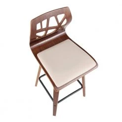 Folia 36 in. Counter Height Bar Stool in Cream Faux Leather and Walnut Wood with Square Black Footrest (Set of 2) by Lumisource -Cheap Lumisource Store cream faux leather walnut wood lumisource bar stools b26 folia2 swvx wlcr2 a0 1000