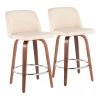 Toriano 35 in. Cream Faux Leather and Walnut Wood-Counter Height Bar Stool with Round Chrome Footrest (Set of 2) by Lumisource -Cheap Lumisource Store cream faux leather walnut wood lumisource bar stools b26 trnopu swvr2 wlcr2 64 1000