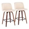 Toriano 35 in. Cream Faux Leather and Walnut Wood-Counter Height Bar Stool with Square Black Footrest (Set of 2) by Lumisource -Cheap Lumisource Store cream faux leather walnut wood lumisource bar stools b26 trnopu swvx2 wlcr2 64 1000