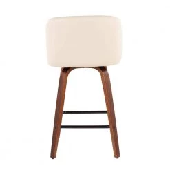 Toriano 35 in. Cream Faux Leather and Walnut Wood-Counter Height Bar Stool with Square Black Footrest (Set of 2) by Lumisource -Cheap Lumisource Store cream faux leather walnut wood lumisource bar stools b26 trnopu swvx2 wlcr2 66 1000
