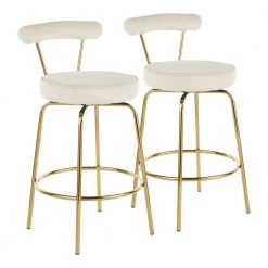 Rhonda 26 in.Cream Velvet and Gold Metal Glam Counter Stool (Set of 2) by Lumisource 15 Rhonda 26 in.Cream Velvet and Gold Metal Glam Counter Stool (Set of 2) by Lumisource -Cheap Lumisource Store cream gold lumisource bar stools b26 rhonda aucr2 4f 1000