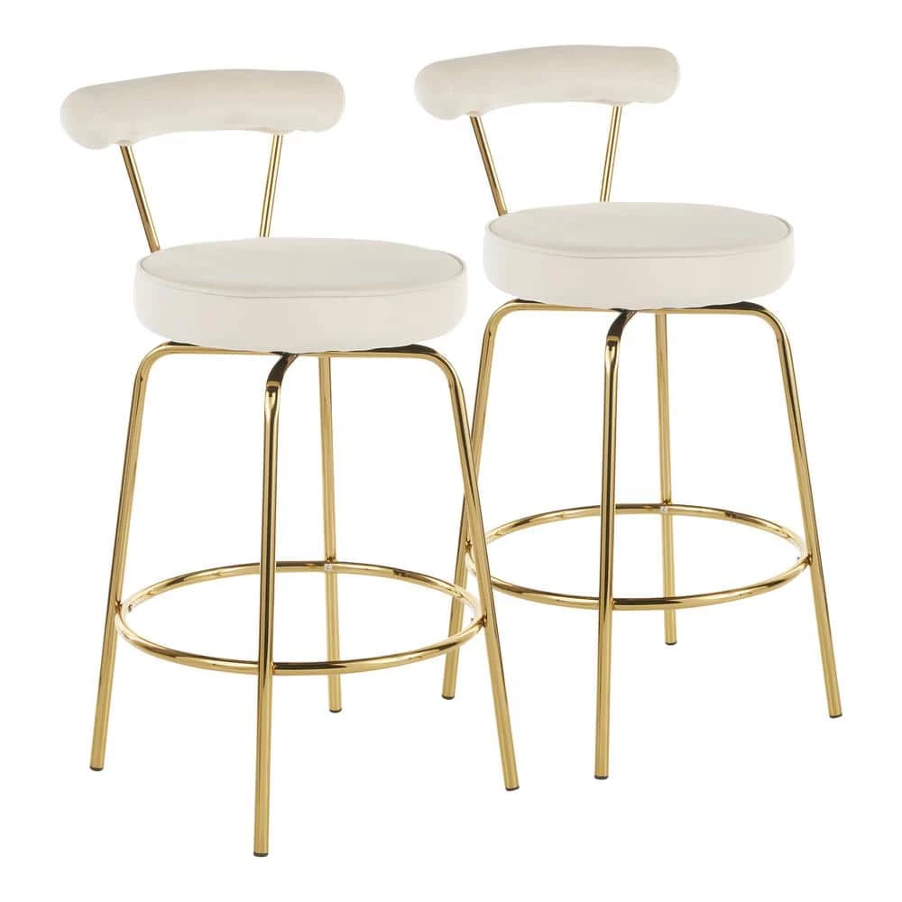 Rhonda 26 in.Cream Velvet and Gold Metal Glam Counter Stool (Set of 2) by Lumisource 9 Rhonda 26 in.Cream Velvet and Gold Metal Glam Counter Stool (Set of 2) by Lumisource - Image 7