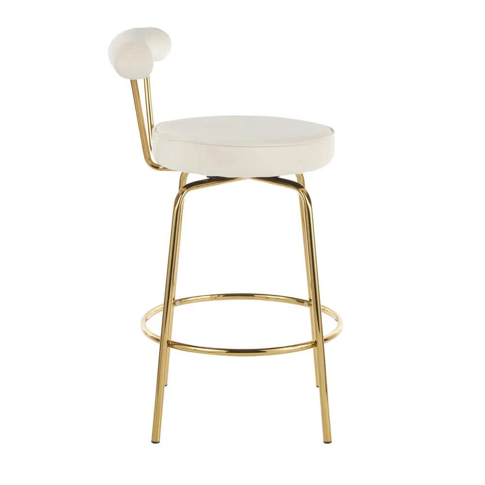 Rhonda 26 in.Cream Velvet and Gold Metal Glam Counter Stool (Set of 2) by Lumisource 7 Rhonda 26 in.Cream Velvet and Gold Metal Glam Counter Stool (Set of 2) by Lumisource - Image 5