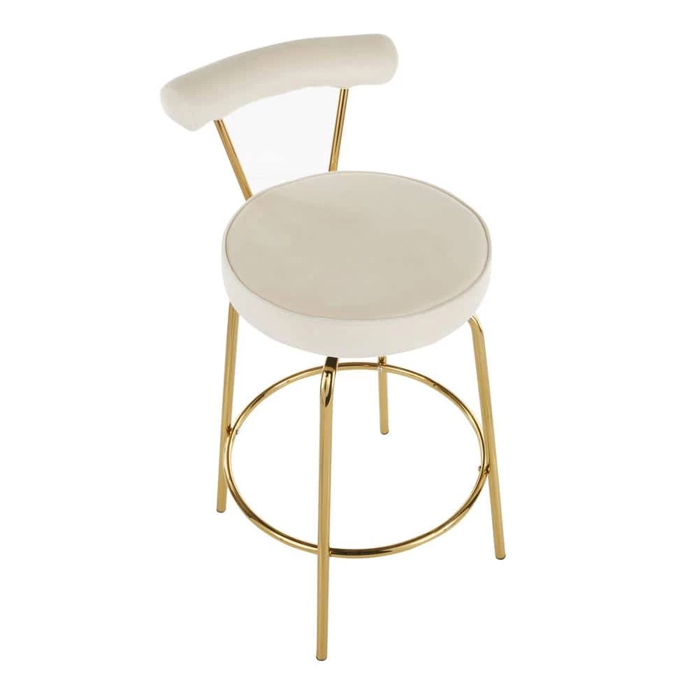 Rhonda 26 in.Cream Velvet and Gold Metal Glam Counter Stool (Set of 2) by Lumisource 6 Rhonda 26 in.Cream Velvet and Gold Metal Glam Counter Stool (Set of 2) by Lumisource - Image 4