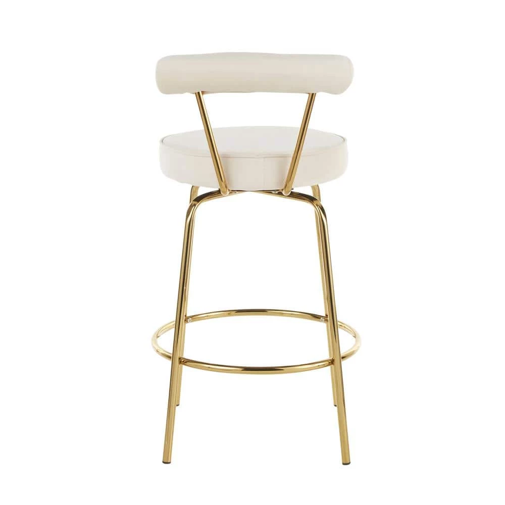 Rhonda 26 in.Cream Velvet and Gold Metal Glam Counter Stool (Set of 2) by Lumisource 4 Rhonda 26 in.Cream Velvet and Gold Metal Glam Counter Stool (Set of 2) by Lumisource - Image 2