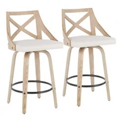 Charlotte 26 in. Cream Fabric and White Washed Wood Counter Stool (Set of 2) by Lumisource