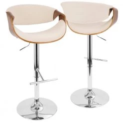 Curvo Walnut and Cream Adjustable Bar Stool by Lumisource -Cheap Lumisource Store cream lumisource bar stools bs curvo wl cr c3 1000