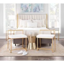 Chloe Queen Headboard in Cream Velvet and Gold Metal by Lumisource -Cheap Lumisource Store cream lumisource headboards hb chloe auvcr c3 1000