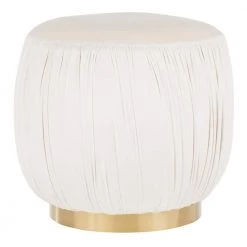 Ruched Cream Velvet and Gold Ottoman by Lumisource