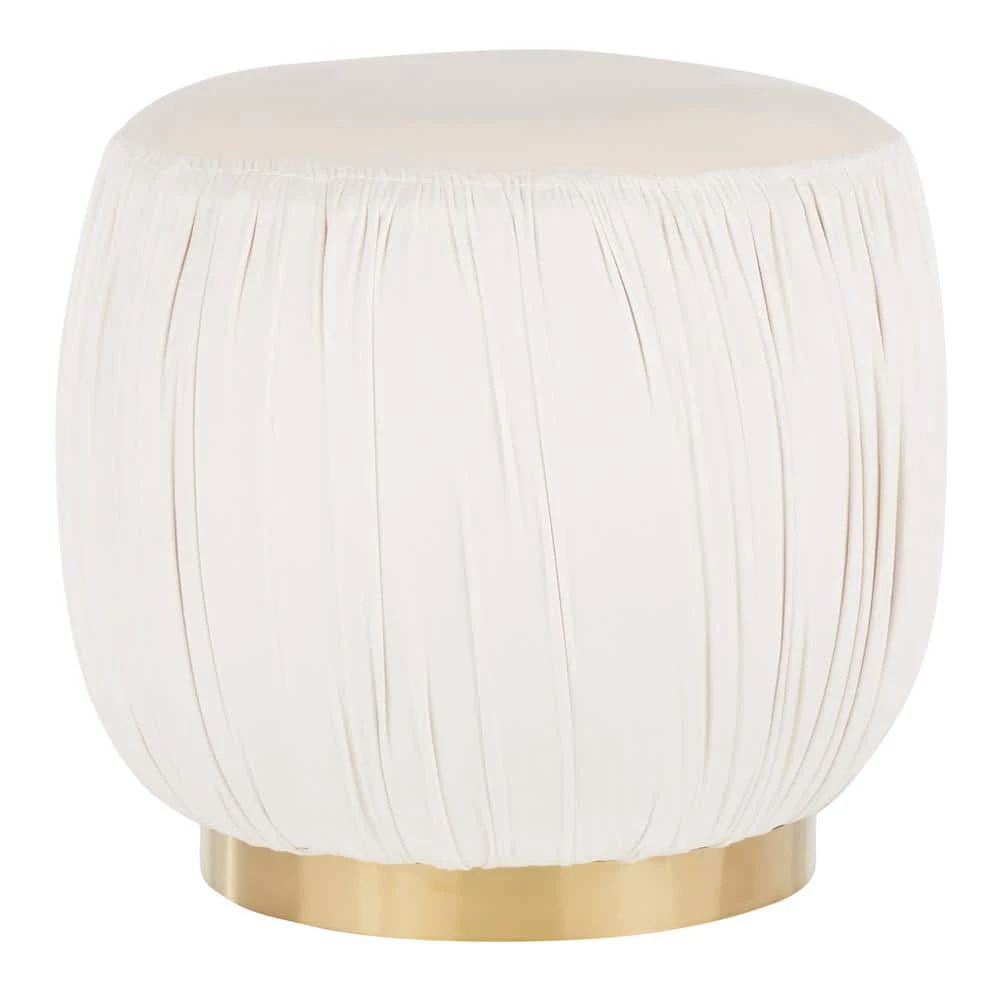 Ruched Cream Velvet and Gold Ottoman by Lumisource 3 Ruched Cream Velvet and Gold Ottoman by Lumisource