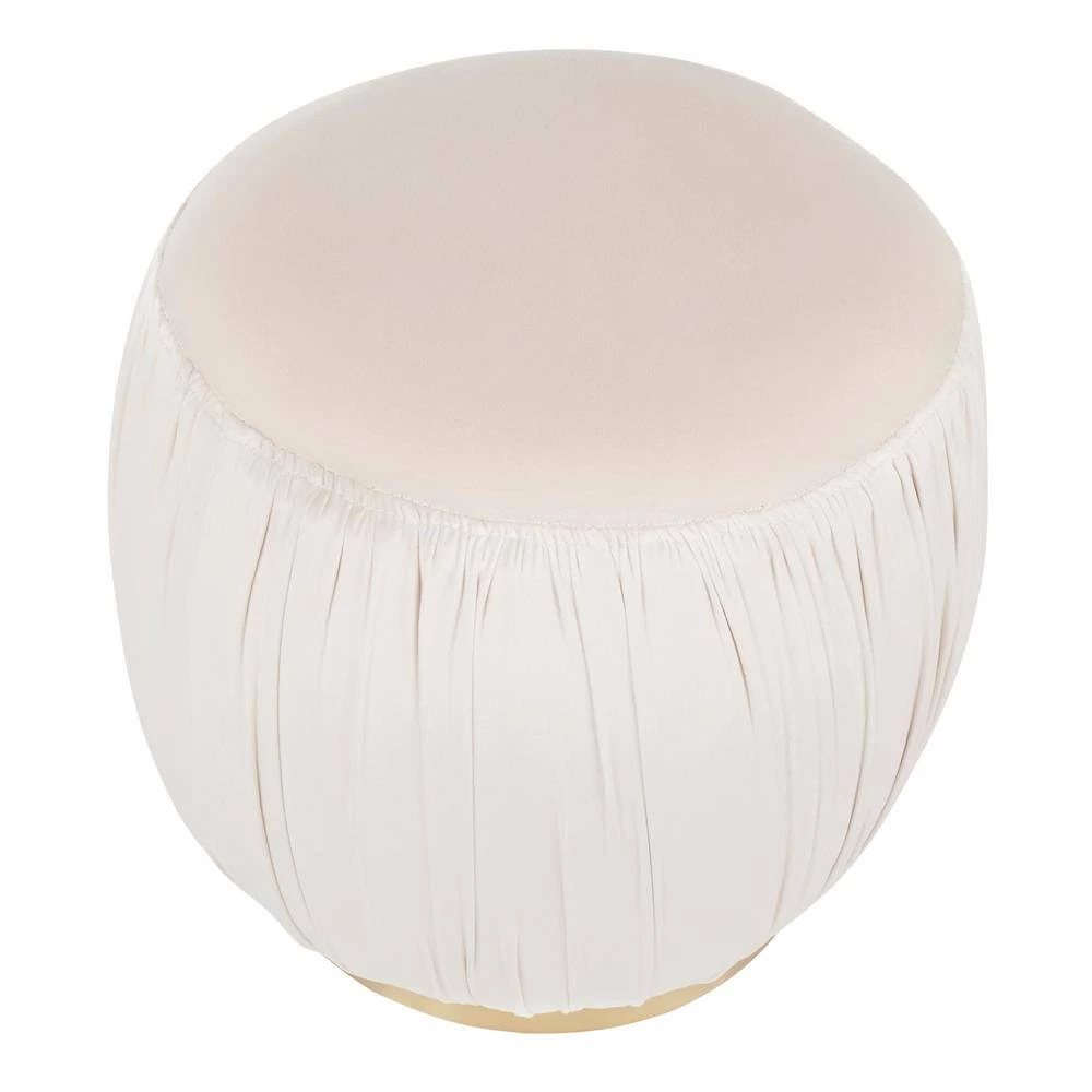 Ruched Cream Velvet and Gold Ottoman by Lumisource 4 Ruched Cream Velvet and Gold Ottoman by Lumisource - Image 2