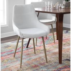 Diana Cream Velvet and Satin Brass Metal Dining Chair (Set of 2) by Lumisource -Cheap Lumisource Store cream satin brass lumisource dining chairs ch diana sbcr2 c3 1000