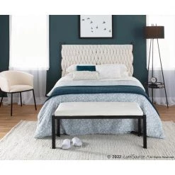 Braided Matisse 62.5 in. W Cream Sherpa and Black Metal Queen Headboard by Lumisource -Cheap Lumisource Store cream sherpa black metal lumisource headboards hbq brdmatshrpa bkcr c3 1000