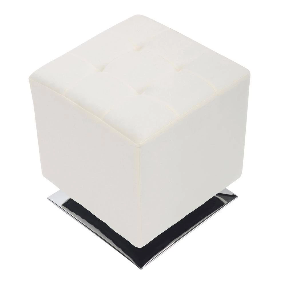 Mason Square 16 in. Cream Velvet and Chrome Swivel Ottoman by Lumisource 5 Mason Square 16 in. Cream Velvet and Chrome Swivel Ottoman by Lumisource - Image 3