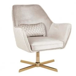 Diana Cream Velvet and Gold Metal Lounge Chair with Swivel by Lumisource