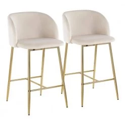Fran 26.5 in. Cream Velvet and Gold Metal Counter Height Bar Stool (Set of 2) by Lumisource