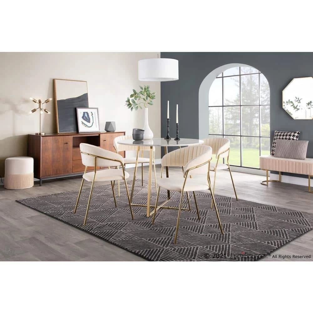 Tania Cream Velvet and Gold Metal Arm Chair (Set of 2) by Lumisource 7 Tania Cream Velvet and Gold Metal Arm Chair (Set of 2) by Lumisource - Image 5